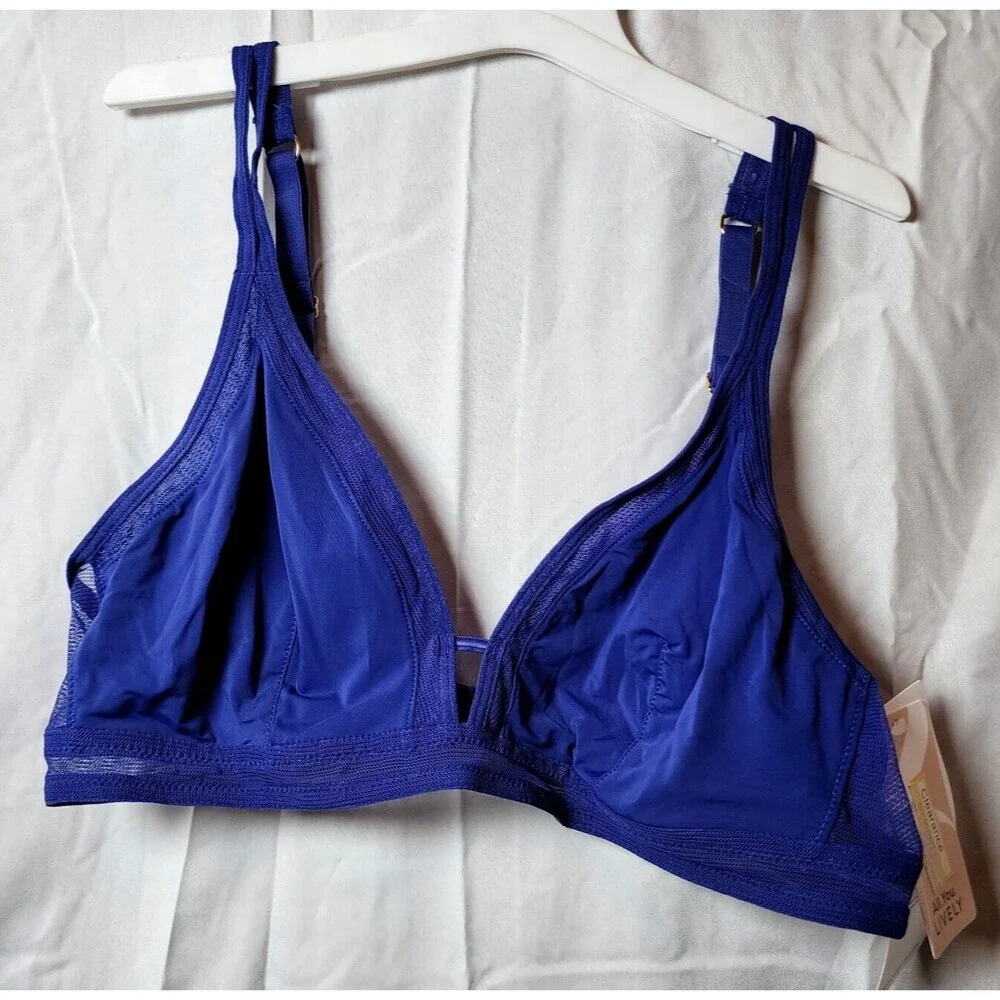 New Lively Women's Blue Wireless Semi Sheer Bra Adjustable Straps Size M